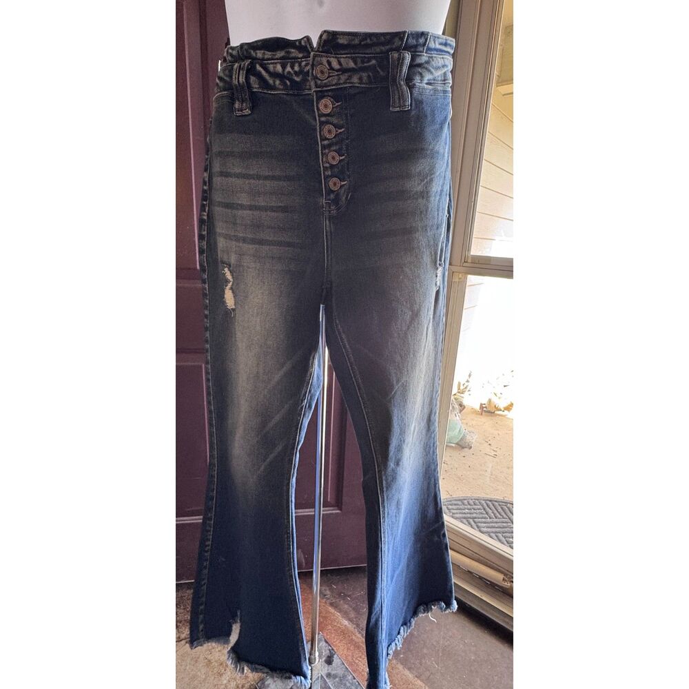 KanCan Maurices Jeans Womens 14 High Rise Button Fly Distressed Raw Hem Flare
